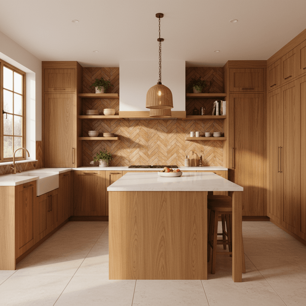 Modern white modular kitchen with island counter and premium finishes in contemporary Indian home